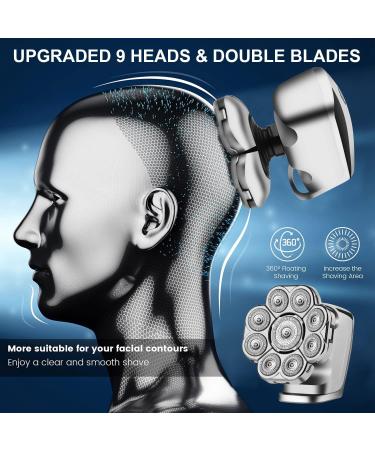 9D Head Shaver for Bald Men - Cordless Rechargeable Waterproof Mens Razors with LED Ultimate Bald Head Grooming - Buy Online on GoSupps.com