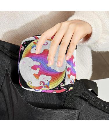 Shop Cute Unicorn Women's Napkin Storage Bag | Rainbow Hair Stars & Yin Yang | Portable Menstruation Bags for First Periods - Buy Online on GoSupps.com