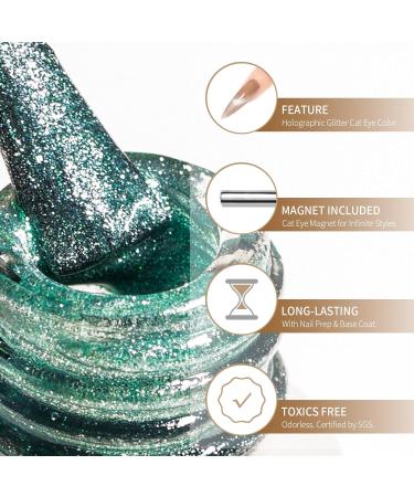 Maychao 15ml Light Green Cat Eye Gel Nail Polish with Magnet - Soak off, Holographic Effect - DIY Nail Art at Home - Buy Online on GoSupps.com