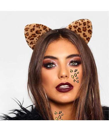 Pandecor Cheetah Ears Headband & Black/Gold Temporary Tattoos Set for Halloween Costumes - Buy Online on GoSupps.com