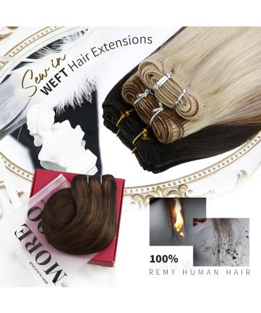 Moresoo 20 inch Brown Human Hair Extensions Weft Double Weft Real Hair Sew in Extensions 100g - Darkest Brown Highlighted with Chestnut Brown - Pack of 1 - Buy Online on GoSupps.com