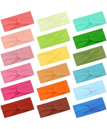 Feqo 18 pieces of frontal ligaments Elastic women hair band Width knotted headband headband turban elastic hair accessories knot chip straps for yoga sport fitness 18 colors candy color