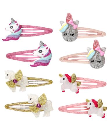 8 Pcs Colorful Unicorn Snap Hair Clips No Slip Metal Hair Clips Little Girls Toddlers Kids Hair Clips Assorted Colorful Unicorn Hair Pins for Birthday Party Supplies (B)