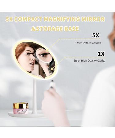 HOMEMIRO Large Lighted Makeup Mirror - 3 Color Lights, Stepless Dimming, LED Vanity Mirror with 5X Magnetic Magnifying Travel Mirror - Square Tray White - Buy Online on GoSupps.com