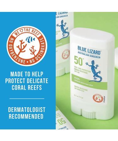Blue Lizard Kids SPF 50+ Zinc Oxide Mineral Sunscreen Stick, 0.5 oz - Water Resistant, Fragrance-Free, Unscented - Buy Online on GoSupps.com