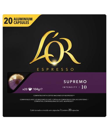 L'Or Caf EspressoSupremo - Intensity 10 - 20 Aluminum Capsules Compatible with Nespresso Machines