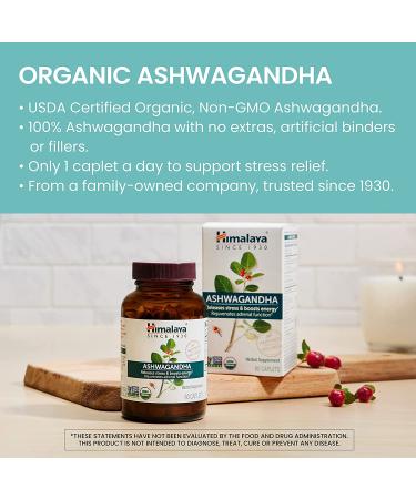 Himalaya Organic Ashwagandha Stress Relief Supplement - 2 Month Supply | USDA Certified Organic, Non-GMO, Gluten-Free | 100% Ashwagandha Powder & Extract - 670mg, 60 Caplets - Buy Online on GoSupps.com