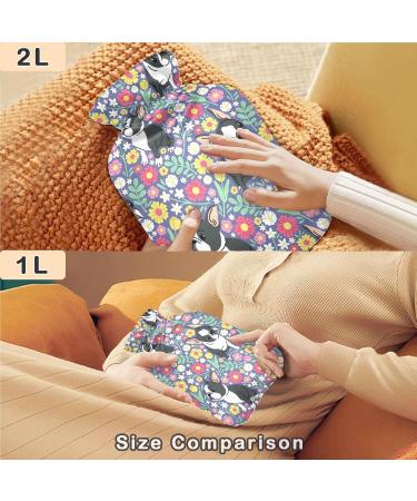NAANLE 1L Floral Pattern Hot Water Bottle - Pug Design for Pain Relief & Warm Therapy | Transparent & Versatile Bed & Hand Warmer - Buy Online on GoSupps.com