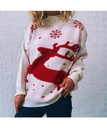Shop Women's Christmas Snowflake Reindeer Knitting Sweater - Oversized Beige Knitwear (Sizes S-XL) - Buy Online on GoSupps.com