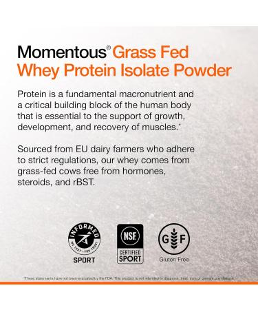 Momentous Grass-Fed Whey Protein Isolate | 24 Servings | Essential Vanilla Flavor | Gluten-Free & NSF Certified - Buy Online on GoSupps.com