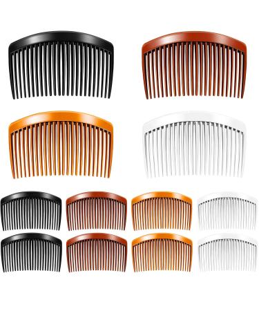 12 Pieces Plastic Side Hair Twist Comb French Twist Comb Hair Clips with Teeth for Fine Hair Accessories Women Girls, 4 Colors (23 Teeth)