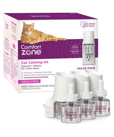 3 Diffusers Plus 6 Refills | Comfort Zone Cat Calming Diffuser Kit (Value Pack) for a Calm Home | Veterinarian Recommended | Reduce Spraying, Scratching, & Other Problematic Behaviors