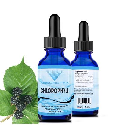 Absonutrix Chlorophyll Liquid Drops 323 mg 4 Oz Liquid 365 Servings Made in USA Quick Absorption Quality Potent Ingredients Non-GMO GMP Certified Cruelty-Free Products