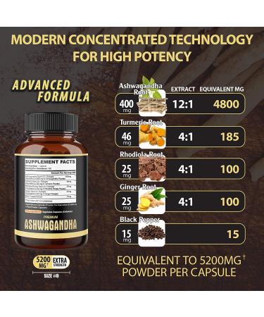 Premium 5in1 Ashwagandha Capsules | 5200mg Equivalent | Turmeric, Rhodiola Rosea, Ginger, Black Pepper | Strength & Spirit Support | 180 Caps - 6 Months - Buy Online on GoSupps.com