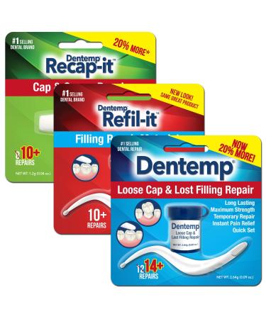 Dentemp Tooth Repair Kit - Dental Repair Kit with Dental Cement, Refil-it Lost Filling Repair and Recap-It Loose Caps - Tooth Filler Kit for Broken or Lost Filling, Cap or Crown