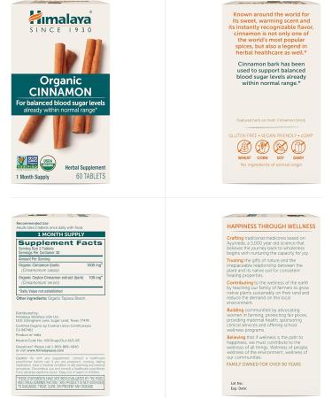 Himalaya Organic Cinnamon 30 Day Supply - Herbal Glucose Metabolism Support - USDA Organic Non-GMO Vegan Gluten Free 1100 mg 60 Tablets - Buy Online on GoSupps.com