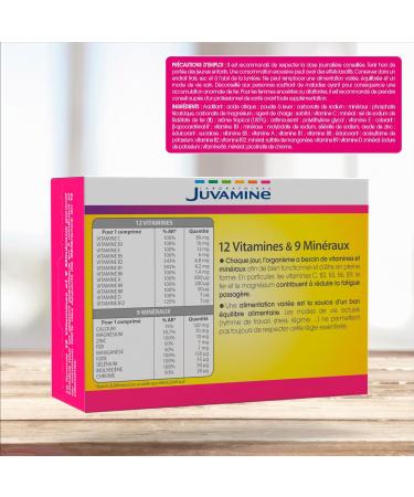 JUVAMINE - 12 Vitamins & 9 Minerals - Fatigue - Stress - Vitamins C B2 B3 B6 B9 and Iron - 30 Day Program - 30 Effervescent Tablets - Tropical Flavor - Made in France - Buy Online on GoSupps.com