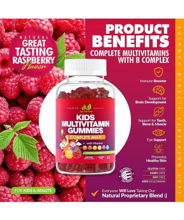 Kids Multivitamin Gummies with Vitamin A, C, D, E, K & B Complex - Immune Support & Raspberry Flavor - 100 Gummies - Buy Online on GoSupps.com