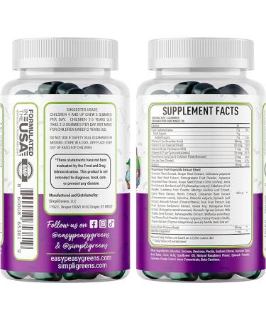EasyPeasyGreens Daily Veggie Gummies for Kids - 90 Greens Gummies - Helps Picky Eaters Get Their Veggies in - Made with 10 Real Vegetable Extracts and 100% Vegan - Buy Online on GoSupps.com