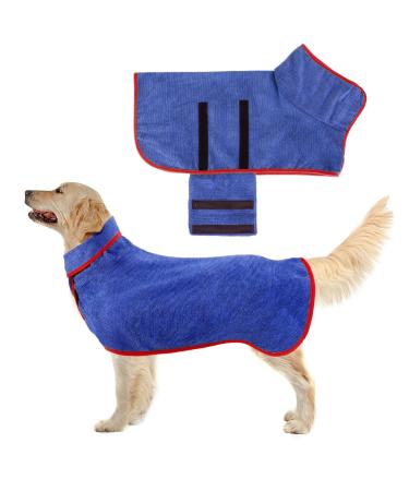 Jostift Dogenbadema made of microfiber absorbent dog bathing coat dog bempering quickly drying bath towel with adjustable straps for large remedies and small dogs (blue-l) Large