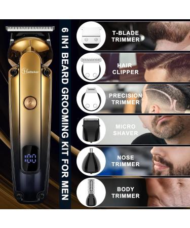 Hatteker Beard Trimmer Kit Professional Hair Clipper with Zero Gapped T-Blade Trimmer Electric Razor Shaver for Nose Ear Beard Body Trimmer for Men Waterproof Cordless Grooming Kit 6 in 1 - Buy Online on GoSupps.com