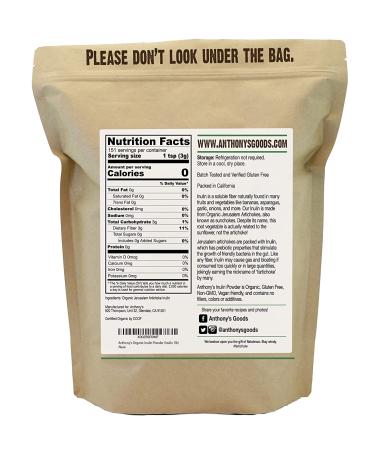 Anthony's Organic Inulin Powder 1 lb - Gluten Free & Non GMO - Made from Jerusalem Artichokes - Buy Online on GoSupps.com