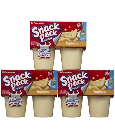 Hunts Snack Pack Tapioca Pudding FRESH (12 Cups Total 39 oz.) 3 Boxes of 4 Cups Each 3.25 Ounce (Pack of 12)