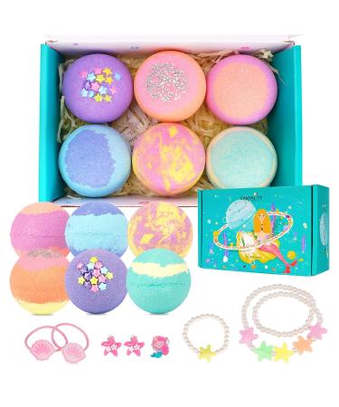 Canvalite 6Stk bombs gift set for children with a surprise inside handmade bath balls kits mermaid for girls natural swimming bombs spa sparkling pool with small girl jewelry