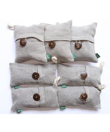 Canada-Made Bamboo Charcoal Air Purifier Bags (3 Large and 4 Small Light Grey) Naturally-Dyed smell and allergen eliminator bags