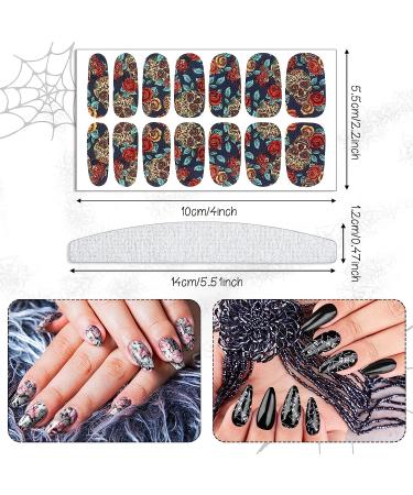 Skull Full Wrap Nail Stickers - 168 Pieces Gothic Art 3D Self Adhesive Decals with Nail File - Skeleton Style - Buy Online on GoSupps.com