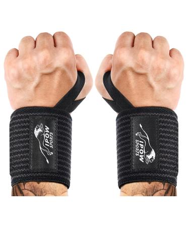 IPOW Professional Stiff Wrist Wraps for Weightlifting 2 Pack Gym Wrist Straps for Working Out Weight Lifting Wrist Brace for Men & Women Wrist Support with Thumb Loop for Bench Press Deadlift Black