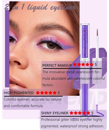 2 in 1 Matte Glitter Double-ended Liquid Eyeliner Set- 6 Pcs Colored Neon Red Pink Green Blue Black Purple Eye Liner Eyeshadow for Women Waterproof Long Lasting Eyeliner Pencil Eye Makeup Kit- Set B - Buy Online on GoSupps.com
