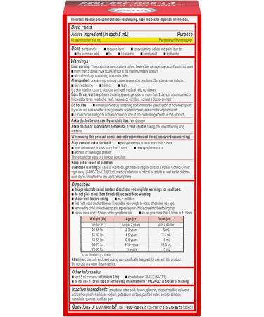 Children's Tylenol Liquid Pain Relief & Fever Medicine Oral Suspension Dye-Free Acetaminophen No Aspirin No Ibuprofen No High Fructose Corn Syrup Cherry Flavor 8 fl. oz. Pack of 1 Cherry Dye Free 8 Ounce - Buy Online on GoSupps.com
