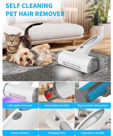 NISIEN Pet Hair Remover Roller with LED Detector Lights - Reusable Lint Rollers for Furniture, Clothes, Carpet - Dog & Cat Fur Removal Tool - Buy Online on GoSupps.com