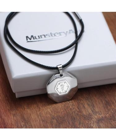 Buy Customized Octagon Medical Alert ID Necklace | Free Engraving for Men & Women | Personalized Emergency Jewelry | Wax Cord & Red Symbol - Buy Online on GoSupps.com