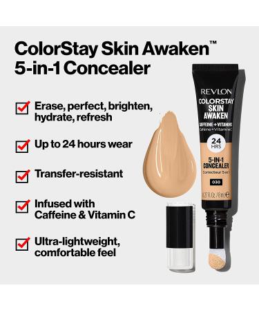 Revlon ColorStay Skin Awaken 5-in-1 Concealer - Lightweight, Longlasting Face Makeup with Caffeine & Vitamin C - 002 Universal Brightener - 0.27 fl oz - Buy Online on GoSupps.com