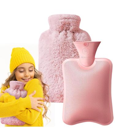 Heat bottle with cover 2l PVC heat bottle large with plush cover leak -proof hot water Bottle for pain relief for feet shoulder neck stomach ideal for Christmas gifts (pink)