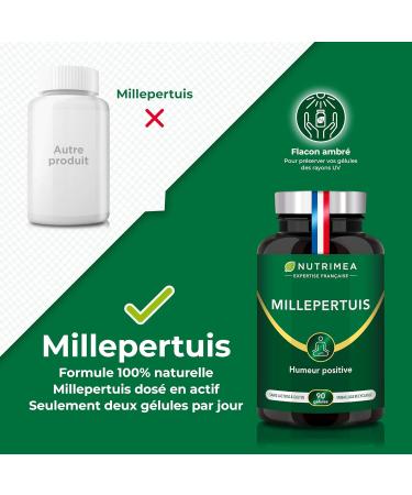 St. John's Wort - Highly Concentrated Titled Extract with Hypericin - 500mg - 100% Natural - Anti-Depression Good Mood Anti-Stress & Sleep - 90 Vegan Capsules - Nutrimea - Made in France - Buy Online on GoSupps.com