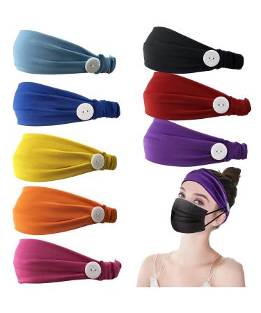 8 Pack Women Button Headbands No Slip Nurse Mask Holder Headbands Elastic Yoga Sports Outdoors Hairbands Headwraps Hair Accessories for Girls Women Stripe Pattern