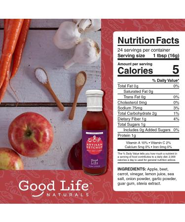 Good Life Naturals Tomato-Free Beet Ketchup | Reduced Sugar & Sodium | Non-GMO, Gluten & Fat-Free | Apple, Carrot Crafted | No Artificial Flavoring | Naturally Sweetened - 1 Count - Buy Online on GoSupps.com