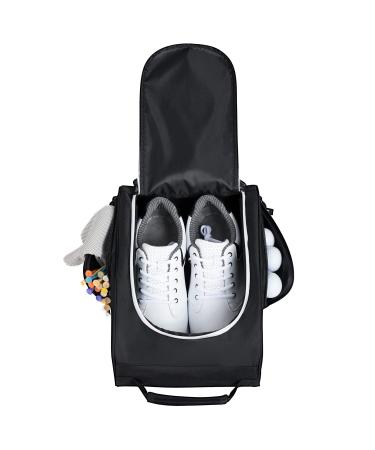 Golkcurx Golf Shoe Bag for Travel Zippered Sport Shoe Carrier Bags with Side Accessory Pockets for Socks, Tees, Golf Ball (Black)