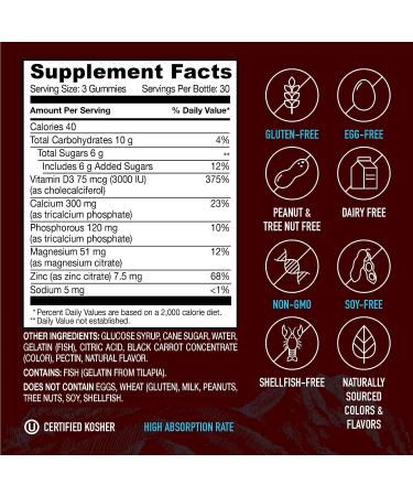 YumVs Calcium Magnesium Zinc & Vitamin D Gummies - 90 Count | Chewable Supplement for Adults | Raspberry Flavor | Kosher Halal - Buy Online on GoSupps.com
