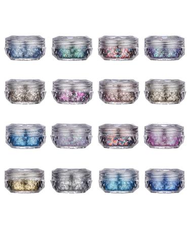 Oneleaf Holographic Chunky Glitter 16 Colors Total 120g Face Body Eye Hair Nail Festival Chunky Mermaid Dreams Holographic Sequins Glitter for Christmas  Mixed Different Size