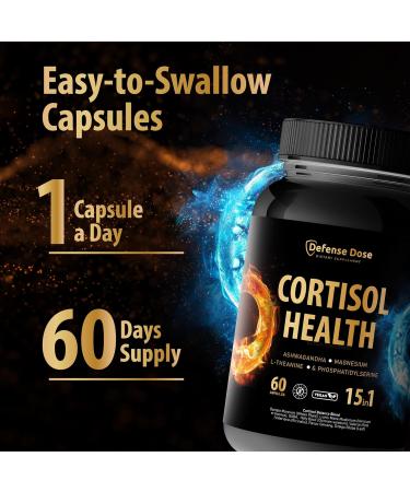 15 in 1 Cortisol Supplement for Women Men - Reduce Lower Control Cortisol - High Cortisol Reducer Blocker - Support Stress Mood Rest Adrenal Calm Relax w Ashwagandha L-Theanine Magnesium 60 Count (Pack of 1) - Buy Online on GoSupps.com