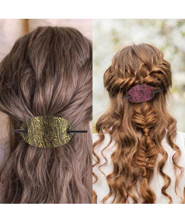 Bohemian Oval Hair Clip Set - 6pcs Synthetic Leather & Wooden Slide Tab | Perfect Hair Accessories for Women & Girls - Buy Online on GoSupps.com