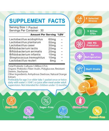 ZEBORA Kids Probiotic & Prebiotics Powder | Age 3+ | Digestive & Immune Support | Constipation Relief | Non-GMO | Gluten-Free | 30 Packets - 5 Billion CFUs - Buy Online on GoSupps.com