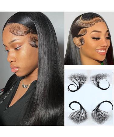 Mcclay Edges Hair Top Swiss HD Lace Baby Hair Stripes Soft Natural Baby Hair Edges for Black Women Reusable Invisible Lace Hairline Real Human Hair  Black Color 4 Pcs