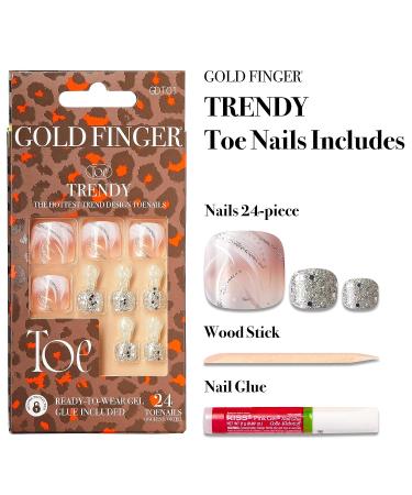 GoldFinger Full Cover Press On Toe Nails Kit with Glue - Pedicure Fake Nails (Perfect Match) - Buy Online on GoSupps.com