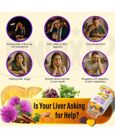 Liver Cleanse Detox & Repair Gummies - 29-in-1 1500mg Milk Thistle Supplement with Beetroot Dandelion Artichoke, Vegan Gummy with NAC TUDCA Vitamins Supports Immune, Boosts Energy, Gut Health, 60 ct Mixed(Orange+Grape) 60 C  - Buy Online on GoSupps.com