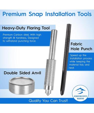 Marine Grade Stainless Steel Snap Button Kit - 228 Piece Set for DIY Canvas, Leather, and Upholstery Repair | Snap Tools and Fabric Base Components Included - Buy Online on GoSupps.com